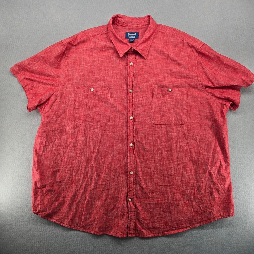 The Foundry Supply Co 4XL Shirt Red Chambray Button Up Short Sleeve Big & Tall